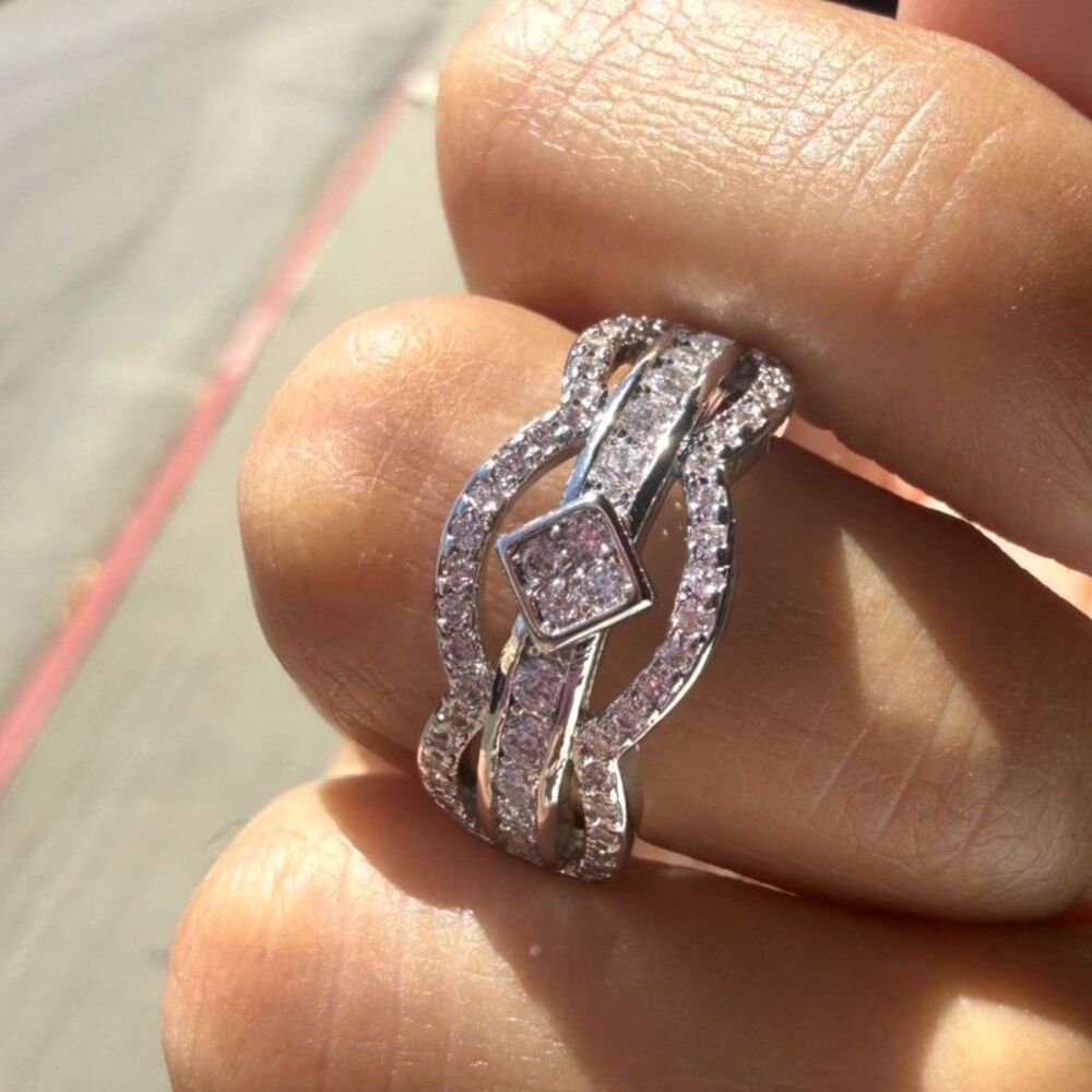 2 CT Moissanite Wide Band Ring Rhodium Plated Size 7.5 GRA